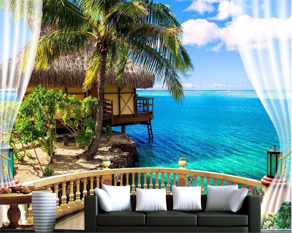 A room with a view of the ocean and a beach house